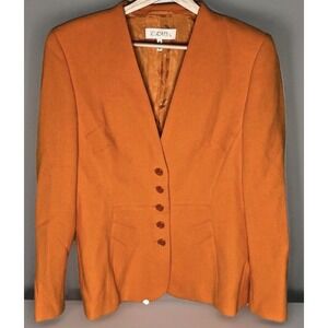Escada Women Size DE 42/ US 12 Designer Blazer Wool Lined Orange Princess Cut